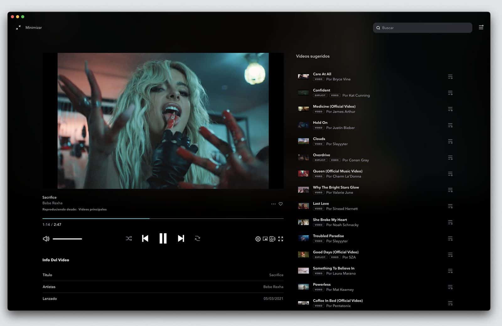 Así se ven los vídeos en TIDAL en su versión para ordenador